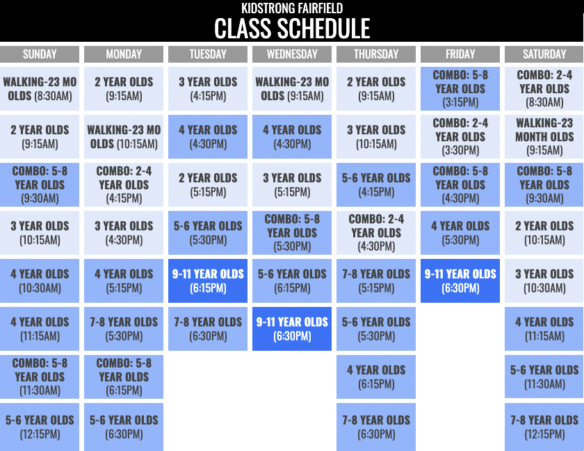 KidStrong Fairfield Schedule