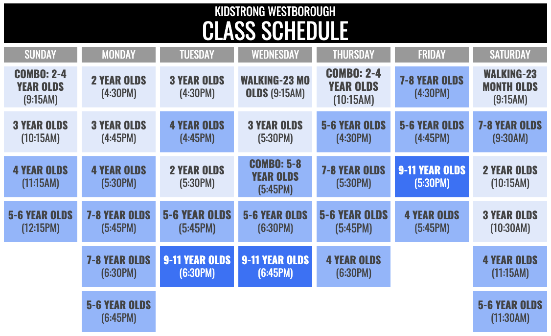 KidStrong Westborough Schedule