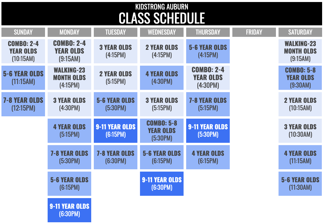 KidStrong Auburn Schedule