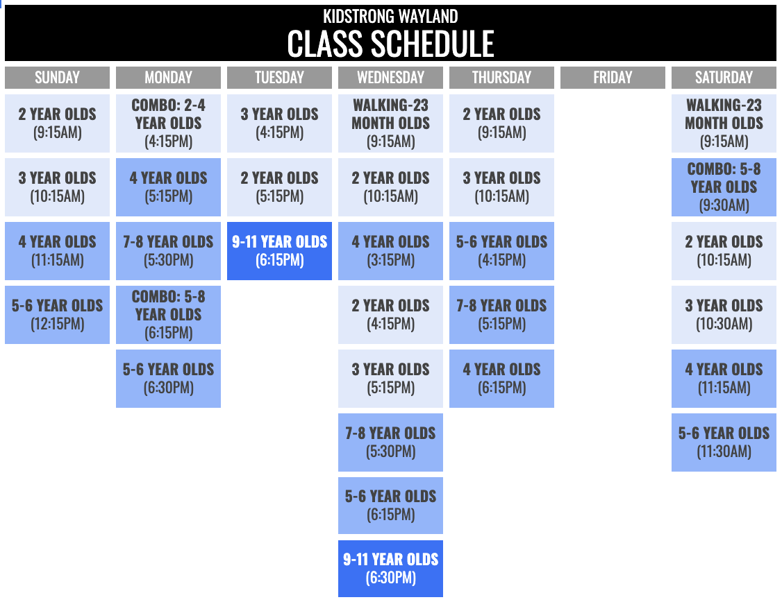 KidStrong Wayland Schedule