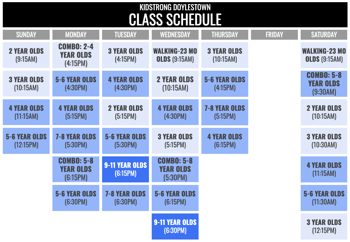 KidStrong Doylestown Schedule