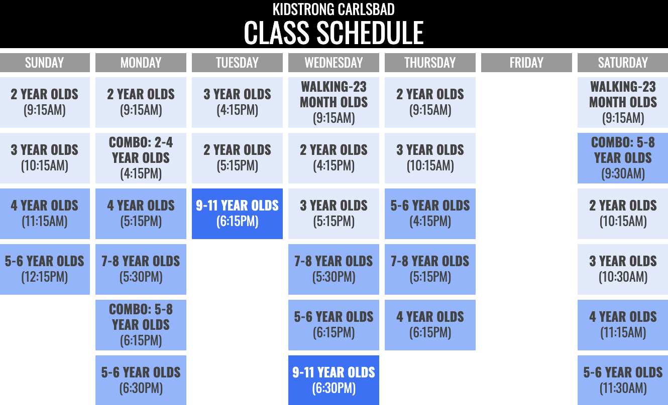 KidStrong Carlsbad Schedule
