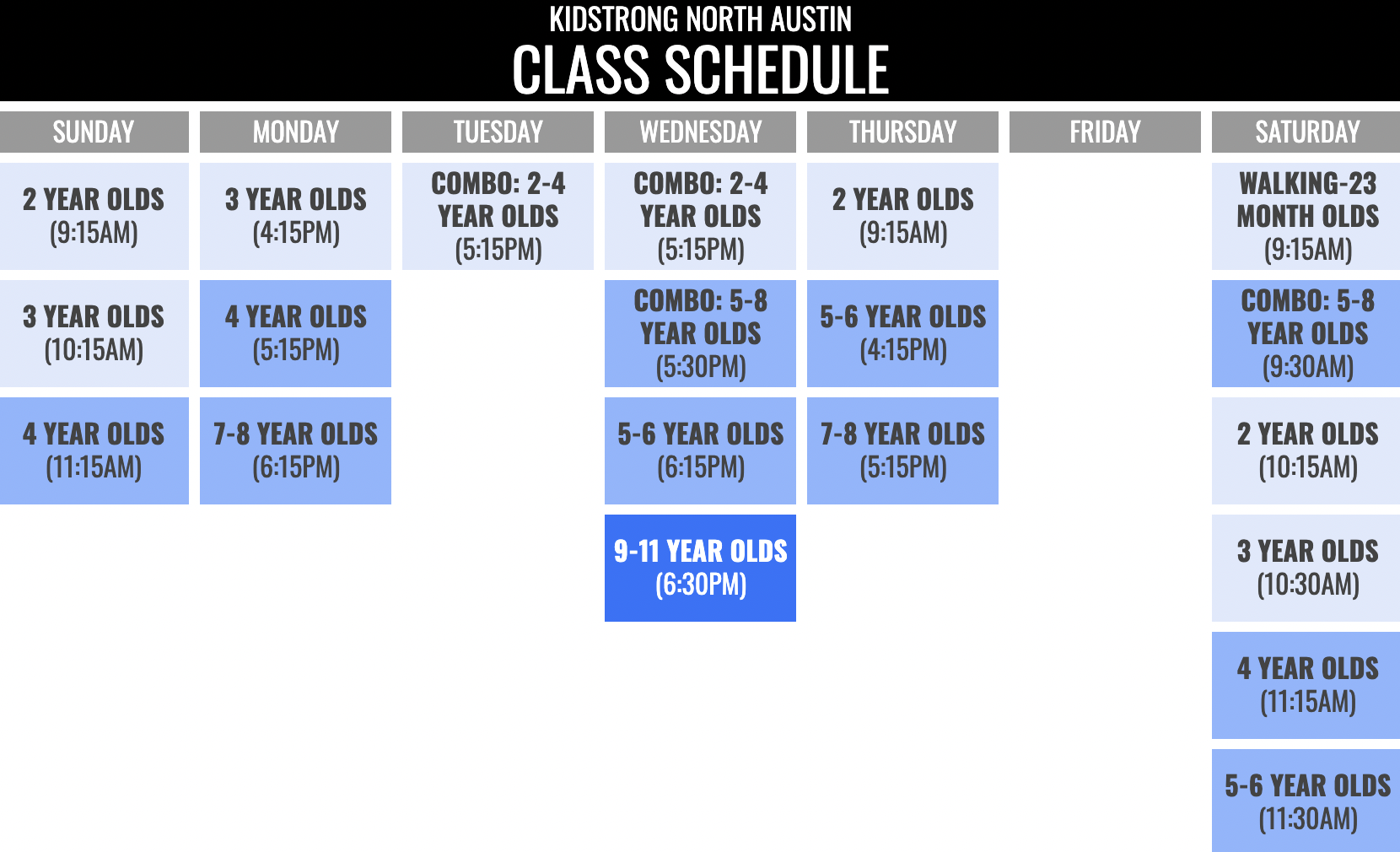 KidStrong North Austin Schedule