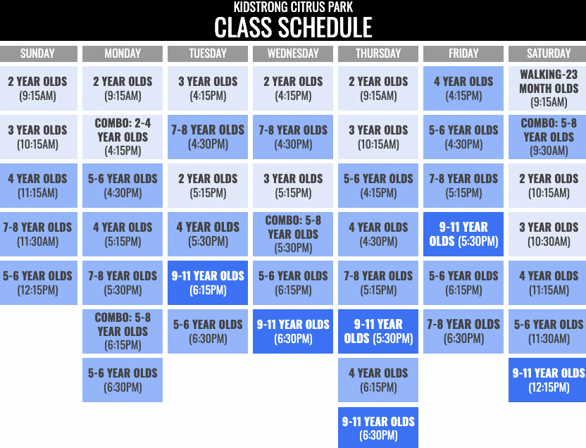KidStrong Citrus Park Schedule