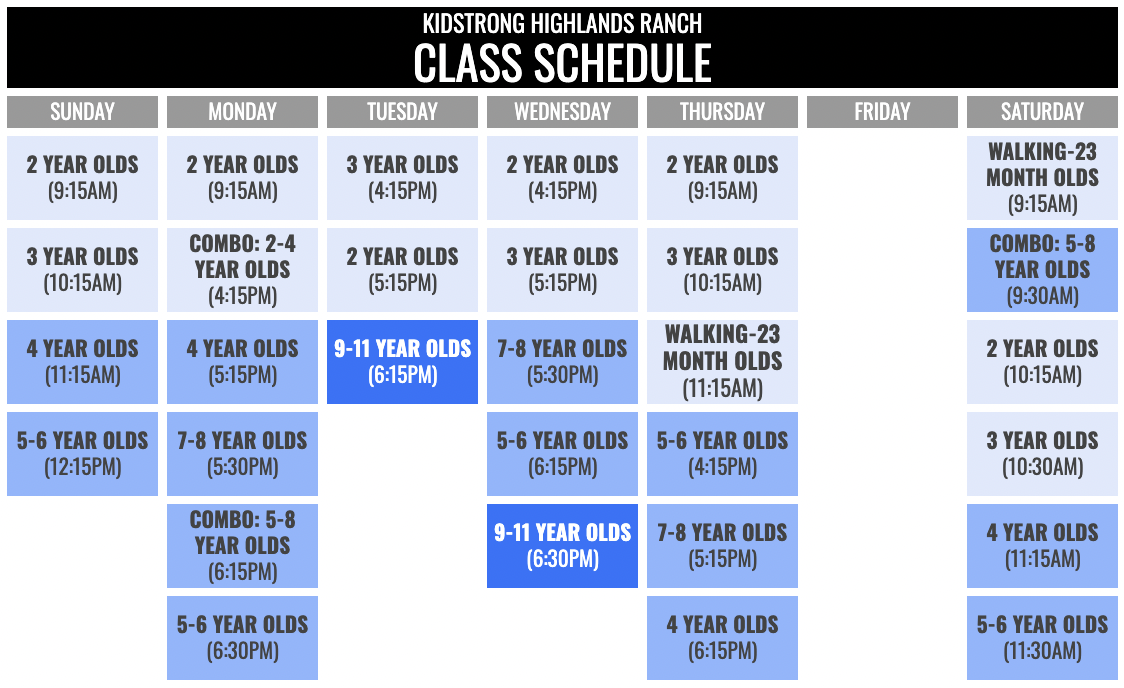 KidStrong Highlands Ranch Schedule