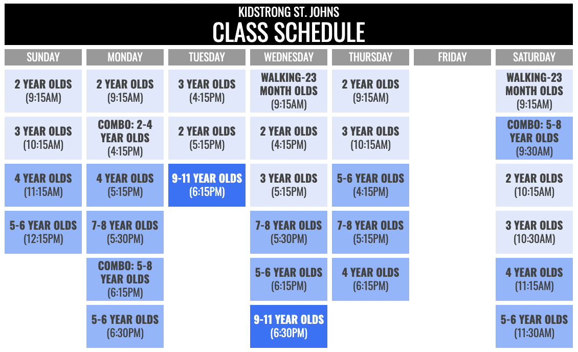 KidStrong St. Johns Schedule