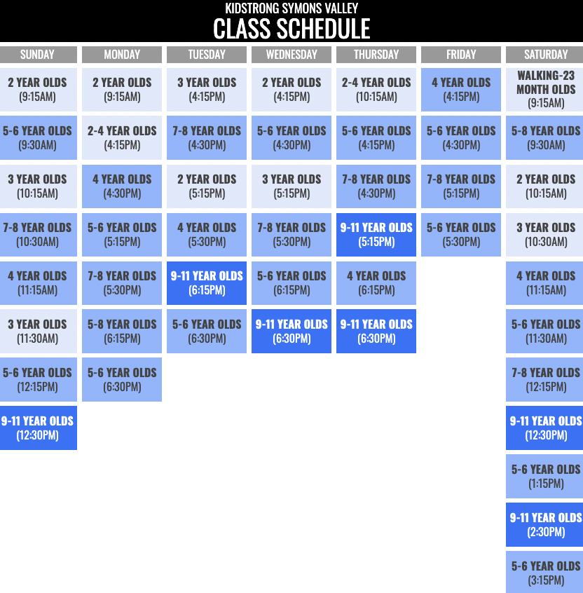 KidStrong Symons Valley Schedule
