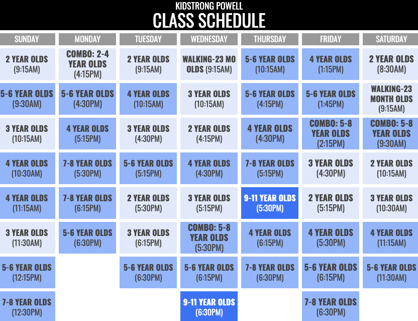KidStrong Powell Schedule