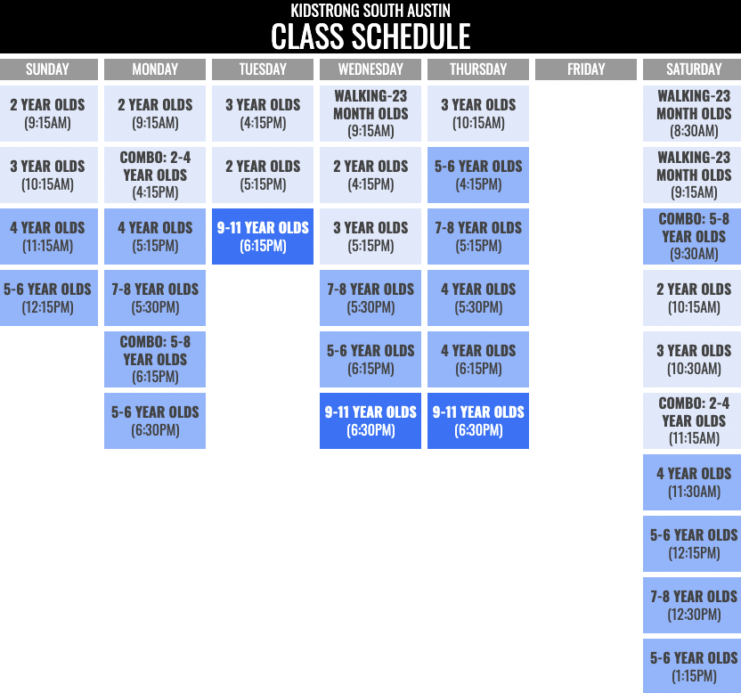 KidStrong South Austin Schedule