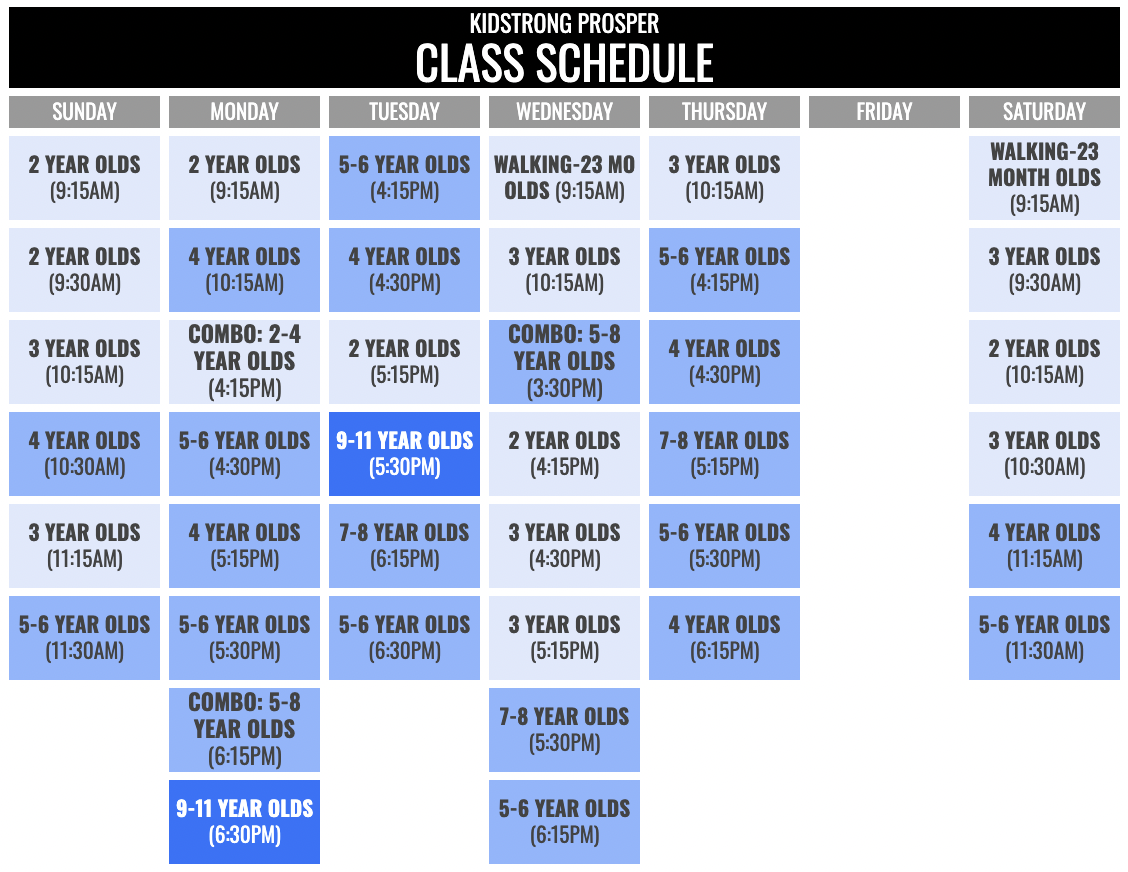 KidStrong Prosper Schedule