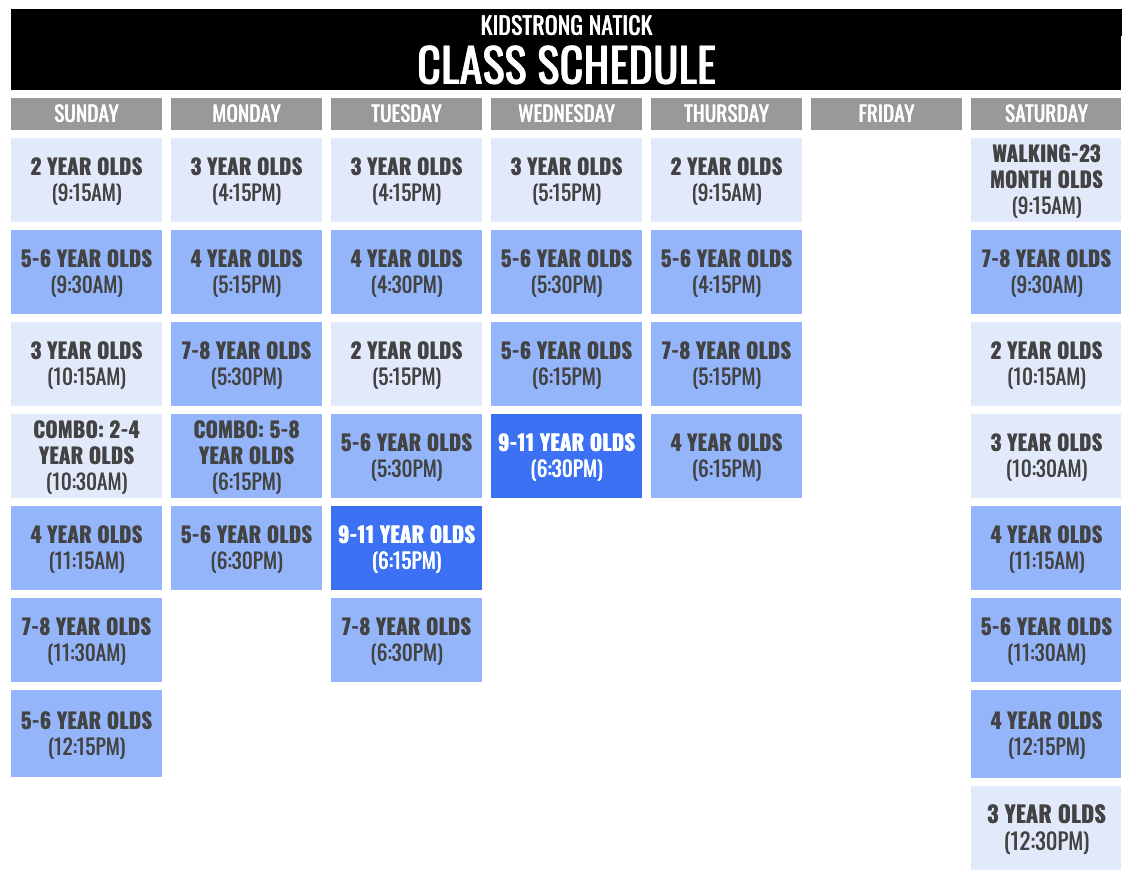KidStrong Natick Schedule