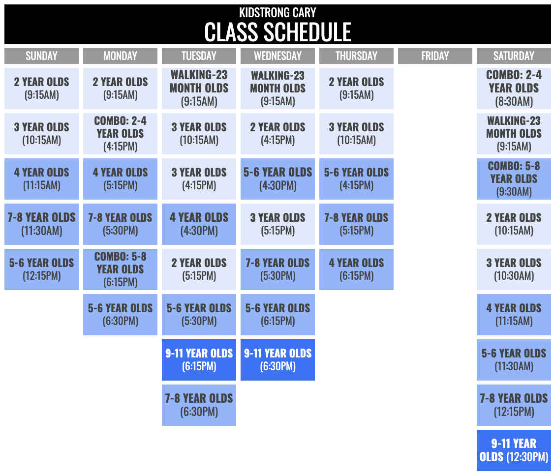 KidStrong Cary Schedule