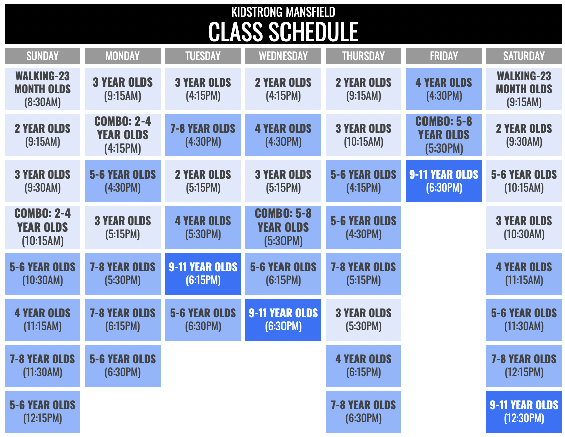 KidStrong Mansfield Schedule