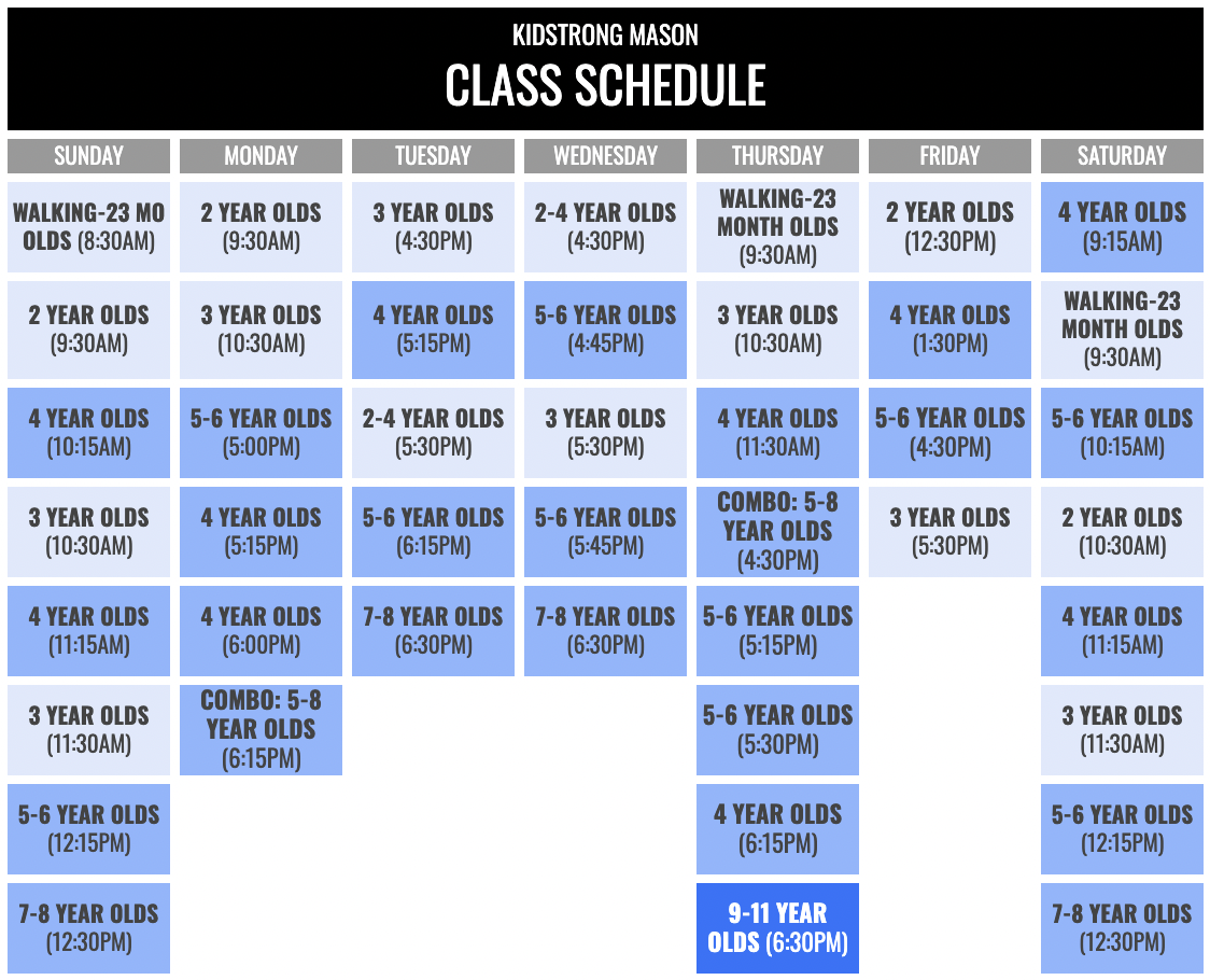 KidStrong Mason Schedule