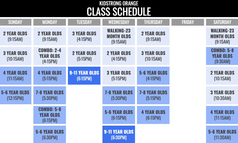 KidStrong Orange Schedule