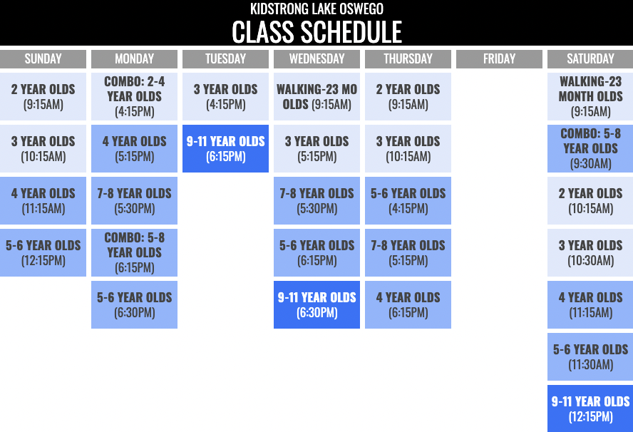 KidStrong Lake Oswego Schedule