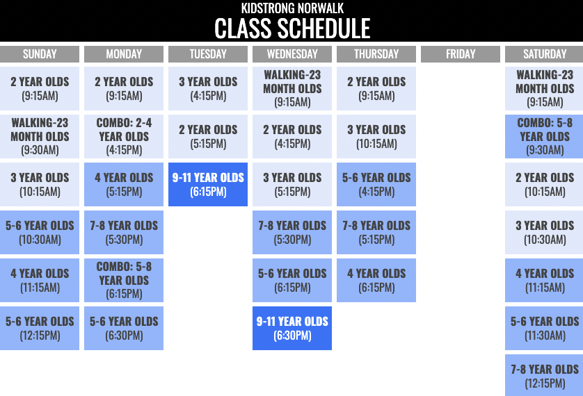 KidStrong Norwalk Schedule