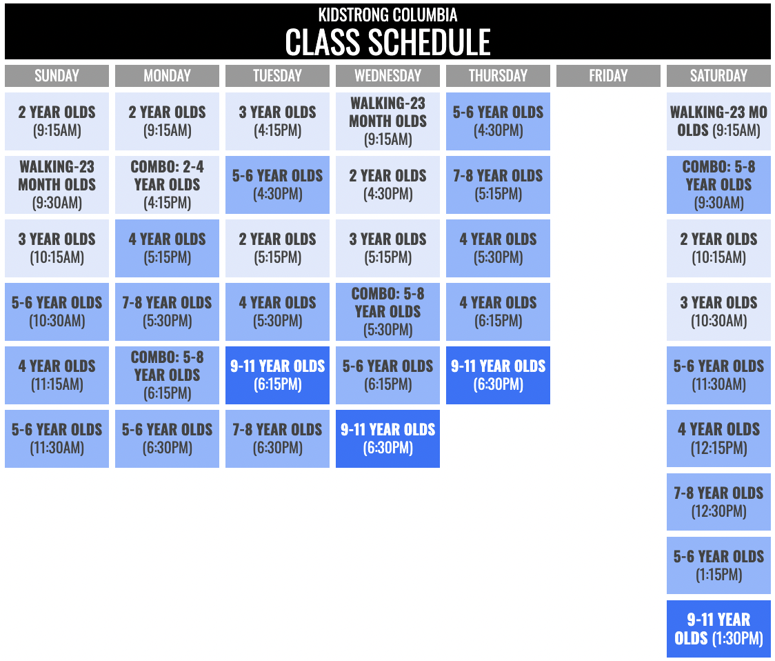 KidStrong Columbia Schedule