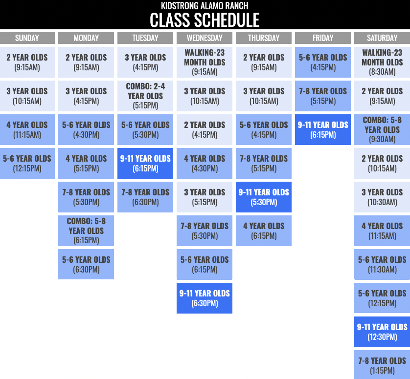 KidStrong Alamo Ranch Schedule
