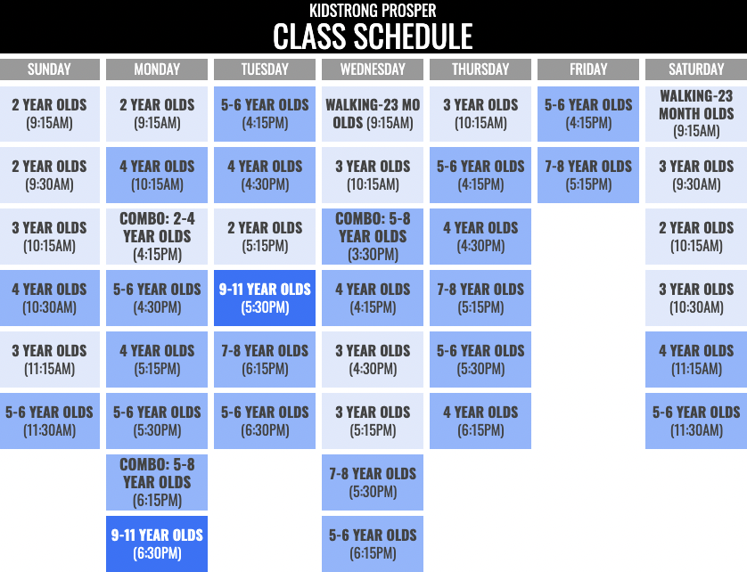 KidStrong Prosper Schedule