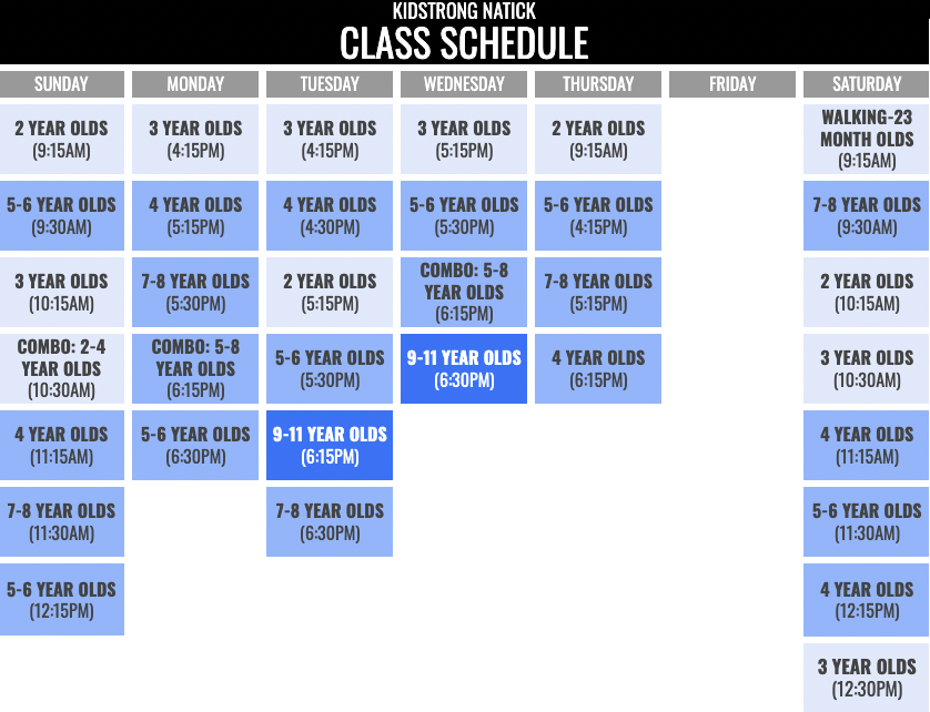 KidStrong Natick Schedule