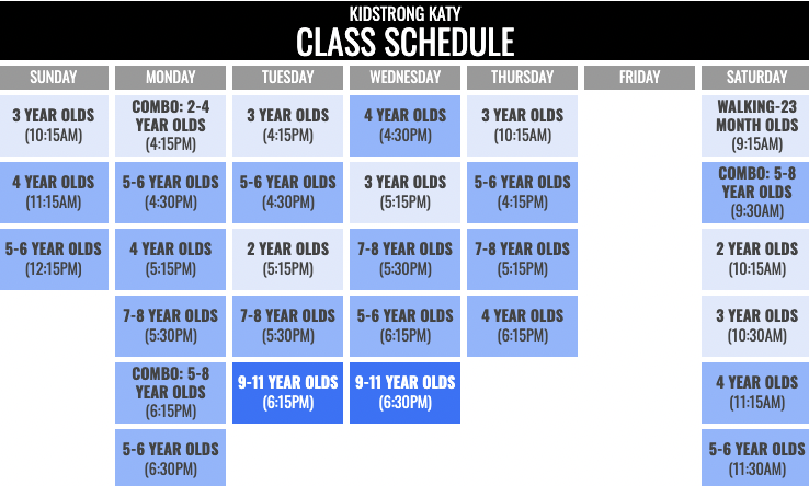 KidStrong Katy Schedule