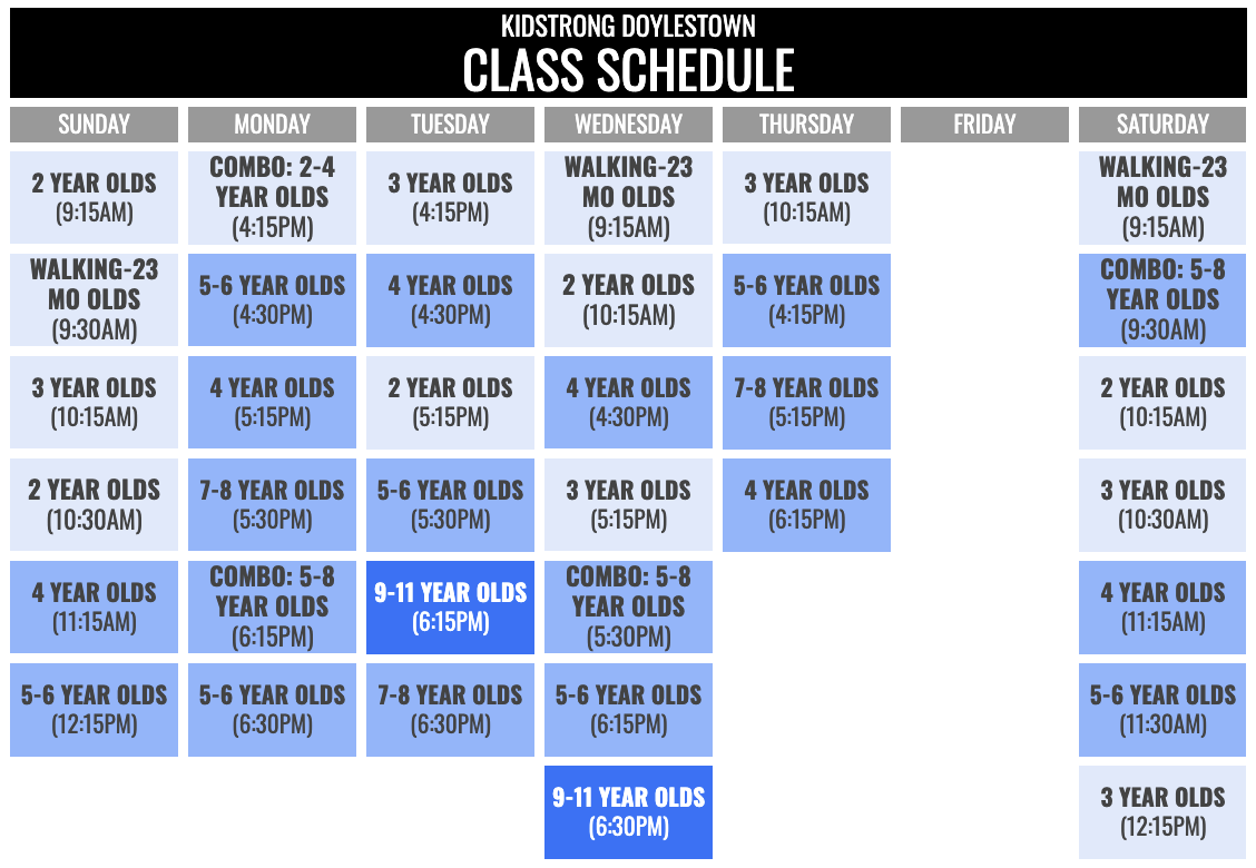 KidStrong Doylestown Schedule