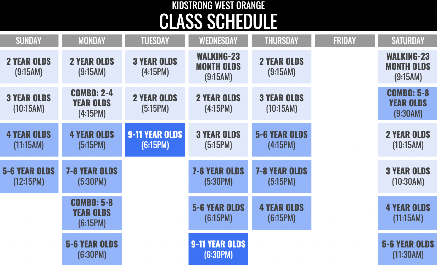 KidStrong West Orange Schedule