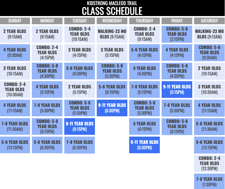 KidStrong MacLeod Trail Schedule