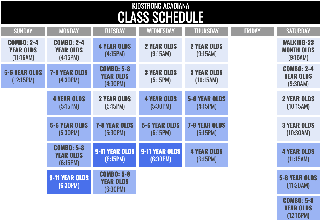 KidStrong Acadiana Schedule