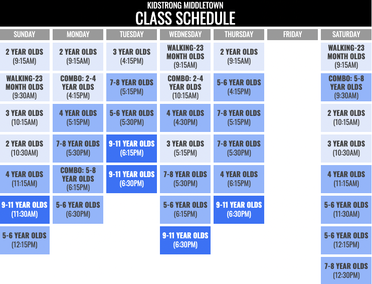 KidStrong Middletown Schedule