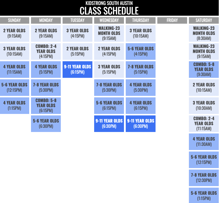 KidStrong South Austin Schedule
