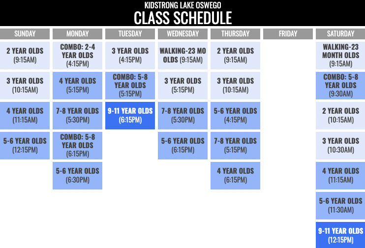KidStrong Lake Oswego Schedule