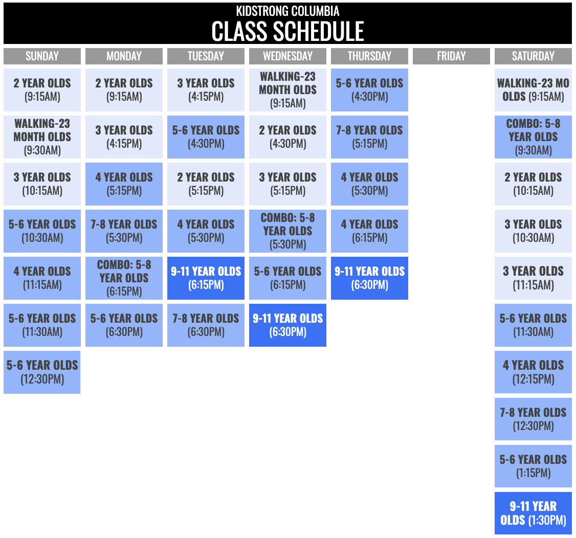 KidStrong Columbia Schedule