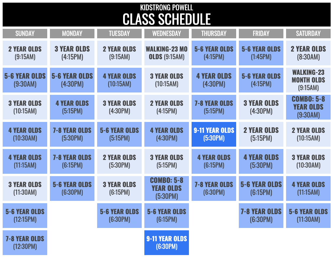 KidStrong Powell Schedule