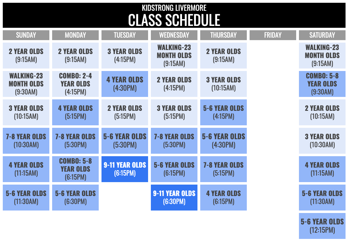 KidStrong Livermore Schedule