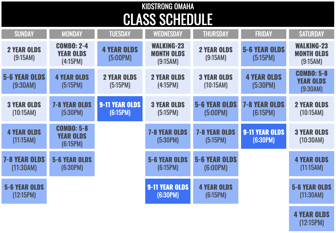 KidStrong Omaha Schedule