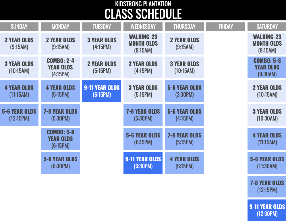 KidStrong Plantation Schedule