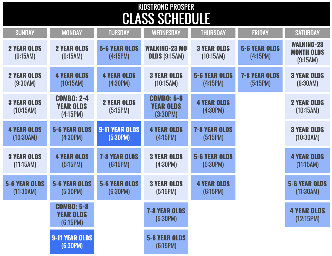 KidStrong Prosper Schedule