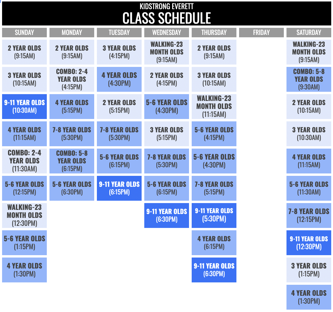 KidStrong Everett Schedule