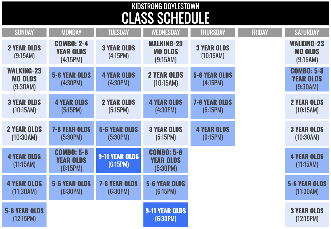 KidStrong Doylestown Schedule