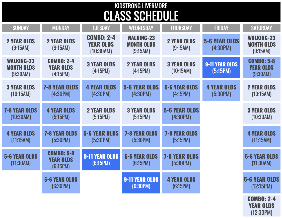 KidStrong Livermore Schedule