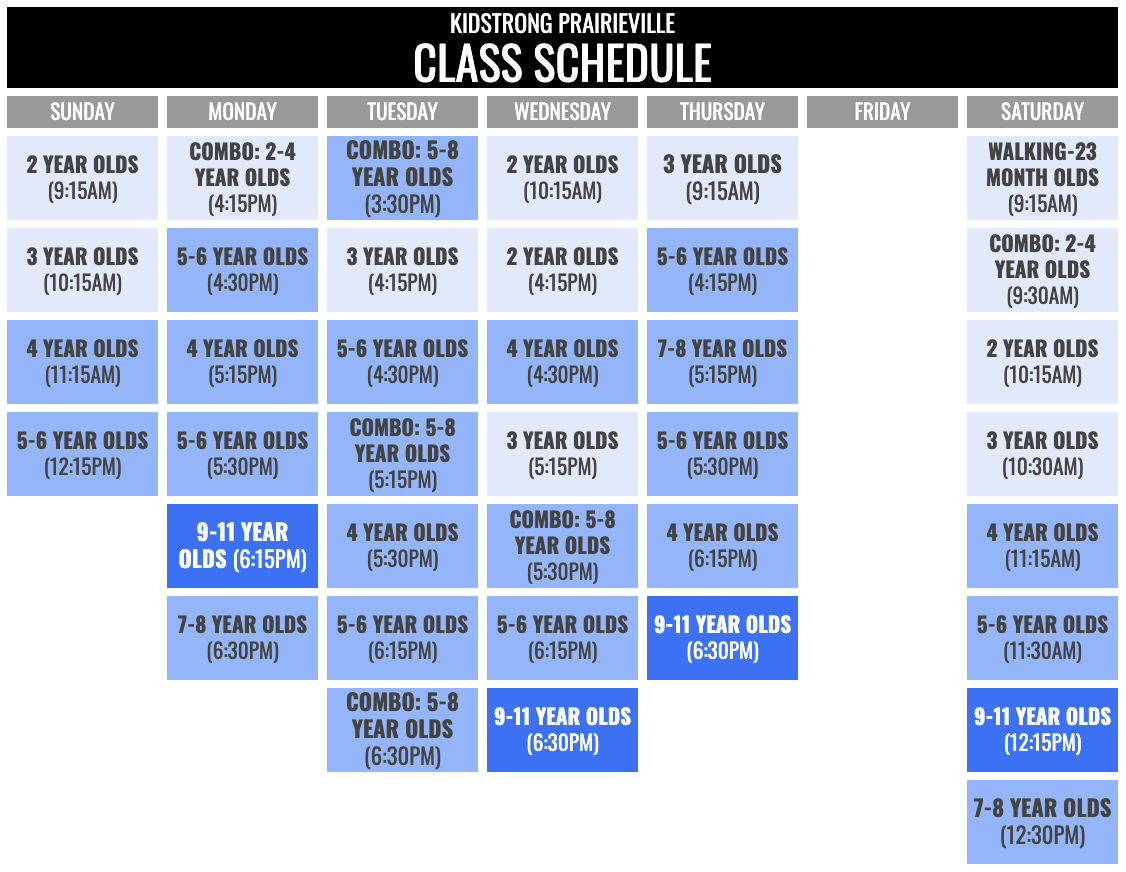 KidStrong Prairieville Schedule
