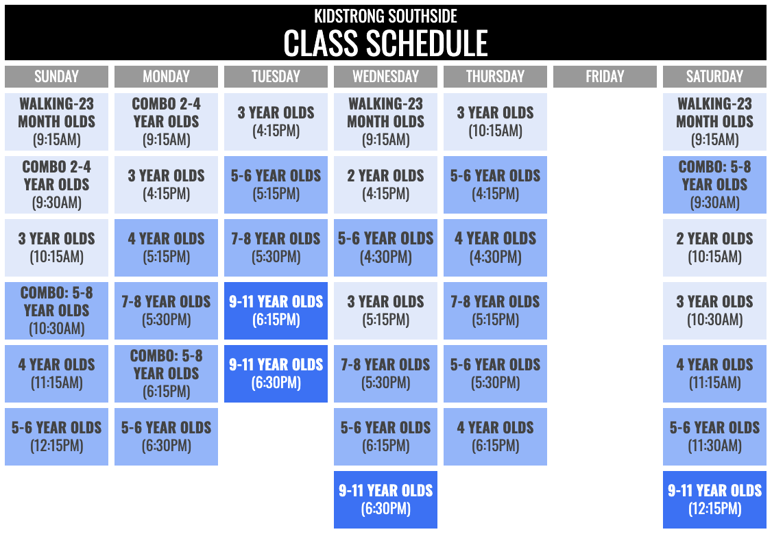 KidStrong Southside Schedule
