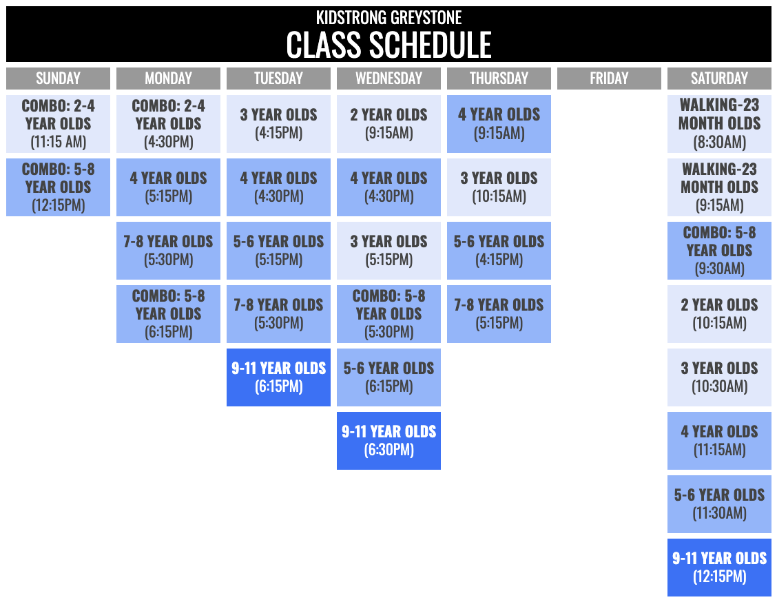 KidStrong Greystone Schedule