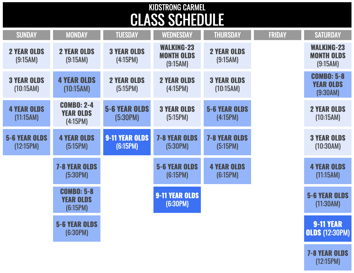 KidStrong Carmel Schedule