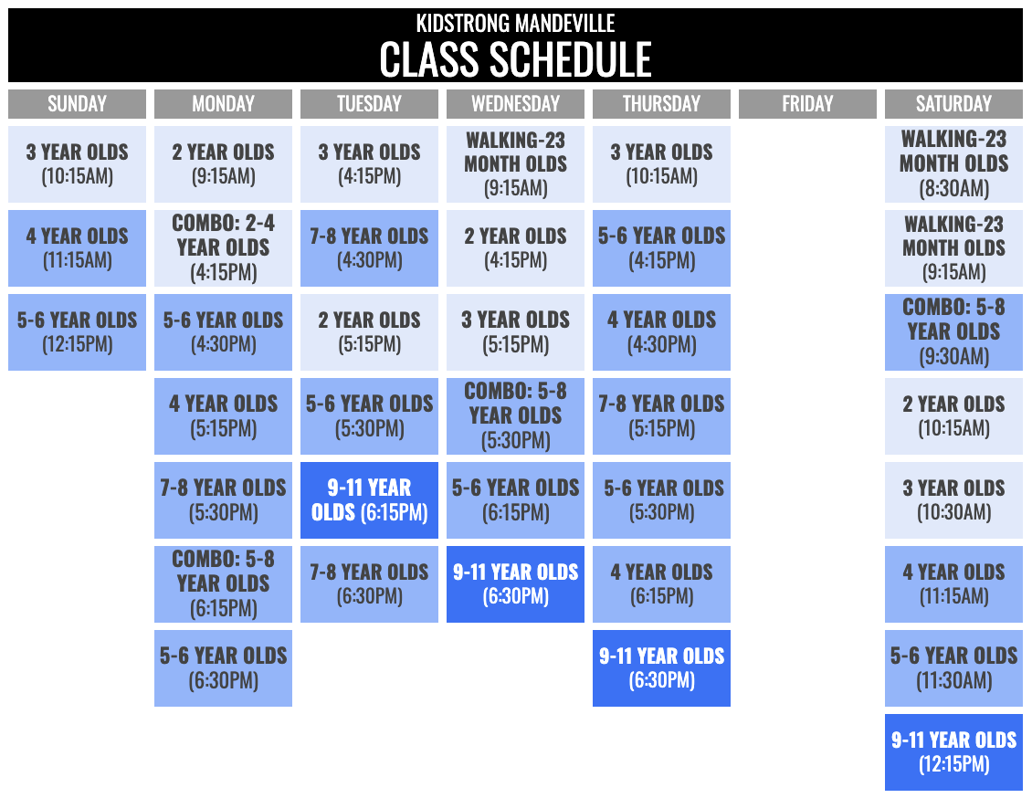 KidStrong Mandeville Schedule