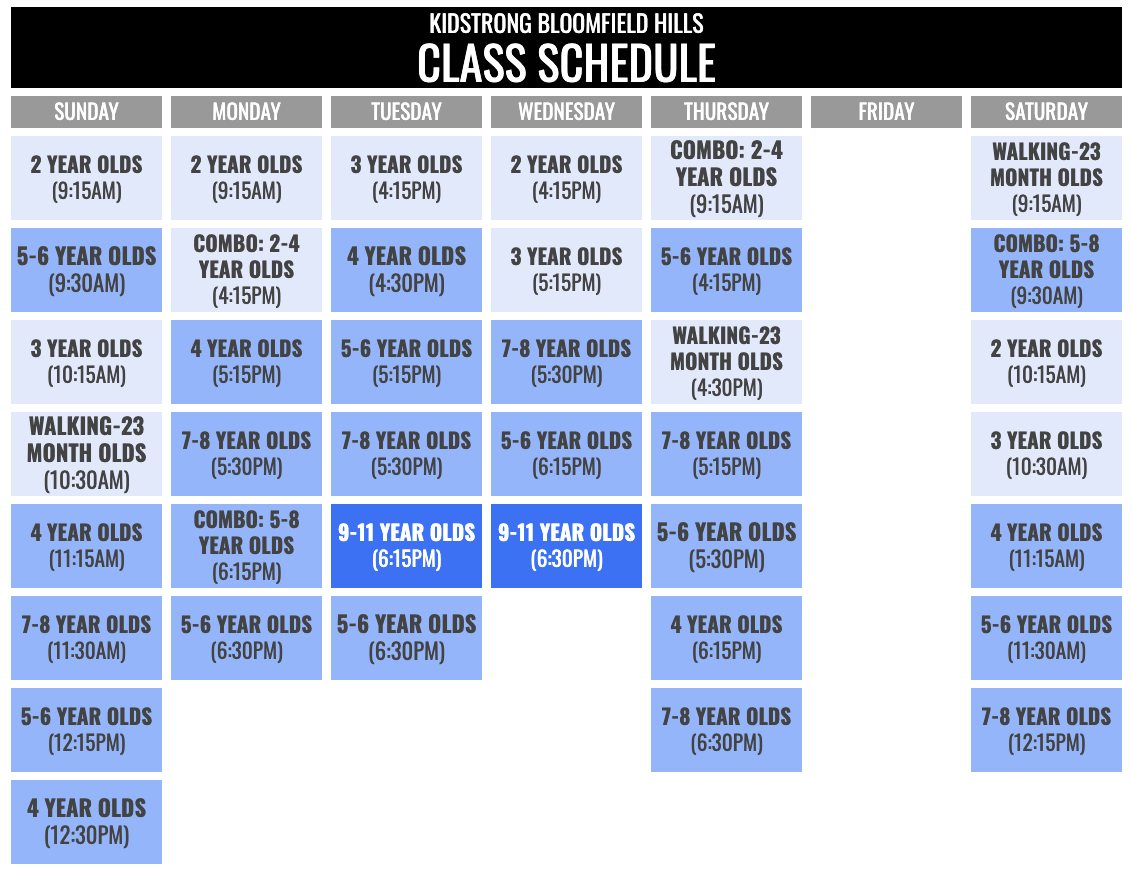 KidStrong Bloomfield Hills Schedule