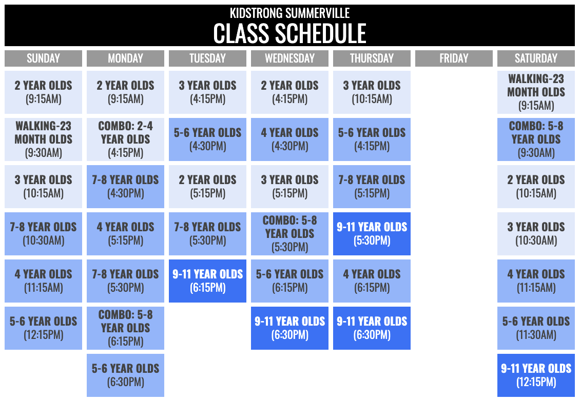 KidStrong Summerville Schedule