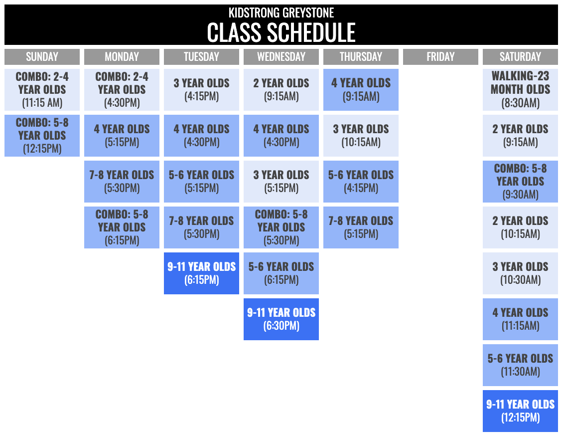 KidStrong Greystone Schedule